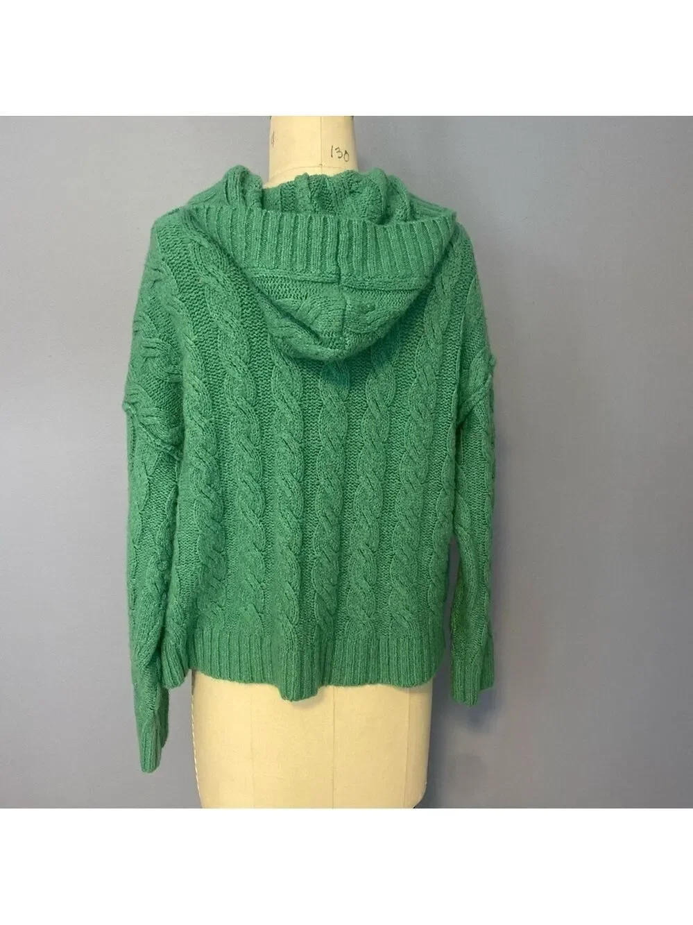 American Eagle Green Cable Knit Cropped Hoodie Sweater Boxy Oversized XS